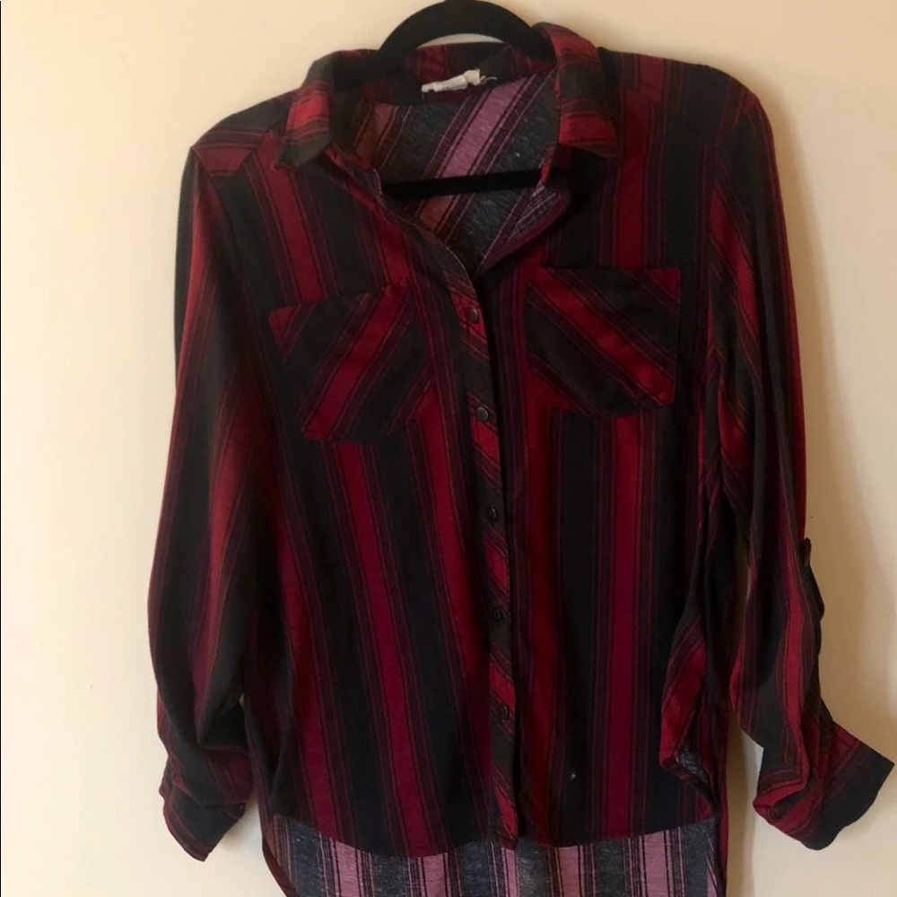 Red & Black Stripe Blouse Size L
